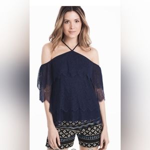 White House Black Market XS Tiered Lace Halter Top